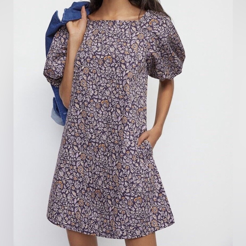 NWOT Anthropologie Porridge Elke Ditsy Swing Dress Purple/Floral Sz S